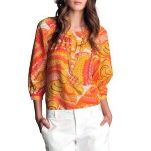 Trina Turk Banana Republic Cotton Silk patterned blouse 8